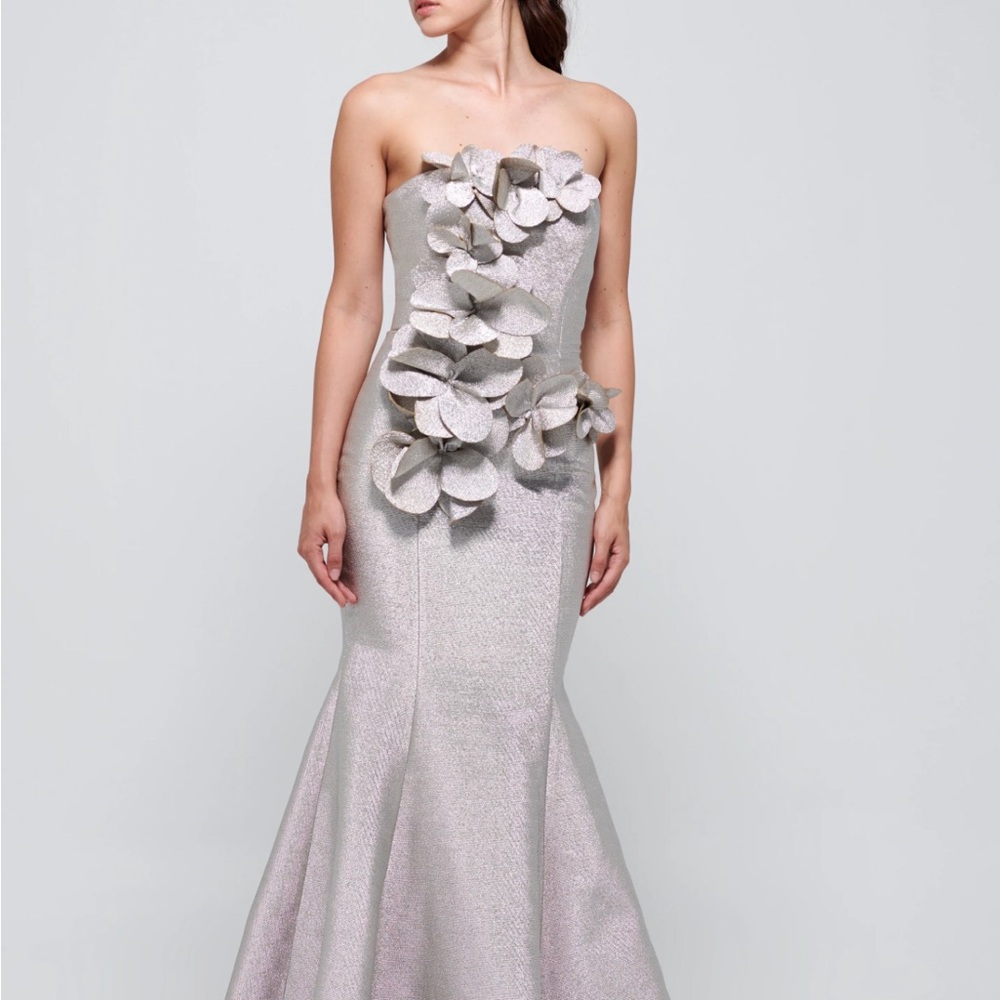 Silver Strapless Sleeveless Gown for Weddings